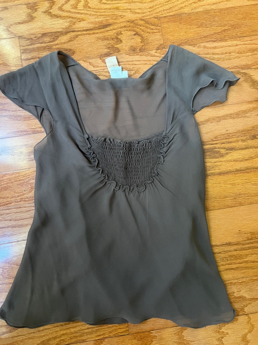 M.S.S.P.  Women's Brown Ruffled Square-Neck sheer top with camisole sized medium